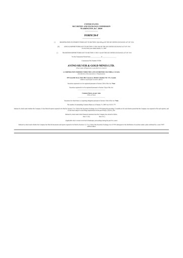 Thumbnail Avino Silver & Gold Mines
 20-F Annual Report 