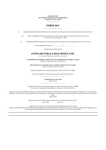 Thumbnail Avino Silver & Gold Mines
 20-F Annual Report 