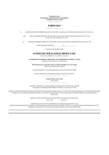 Thumbnail Avino Silver & Gold Mines
 20-F Annual Report 