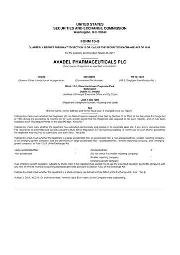 Thumbnail Avadel Pharmaceuticals
 10-Q Quarterly Report FY2017 