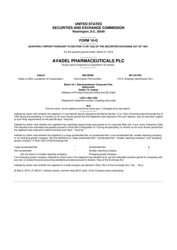 Thumbnail Avadel Pharmaceuticals
 10-Q Quarterly Report FY2019 