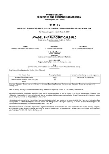 Thumbnail Avadel Pharmaceuticals
 10-Q Quarterly Report FY2020 