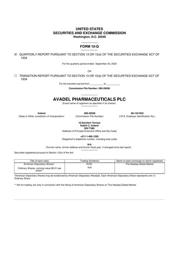 Thumbnail Avadel Pharmaceuticals
 10-Q Quarterly Report FY2020 