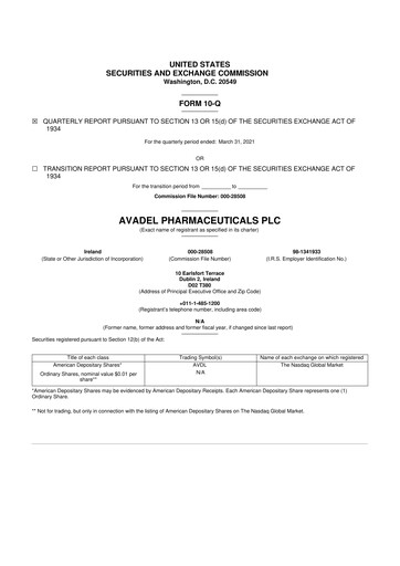Thumbnail Avadel Pharmaceuticals
 10-Q Quarterly Report FY2021 