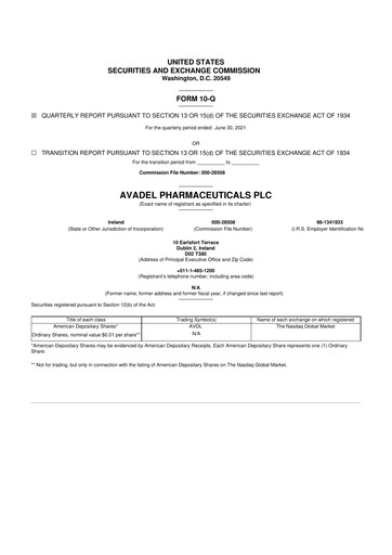 Thumbnail Avadel Pharmaceuticals
 10-Q Quarterly Report FY2021 