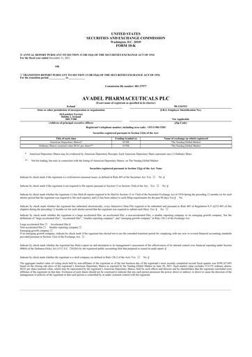 Miniature Avadel Pharmaceuticals
 10-K Rapport annuel 2021