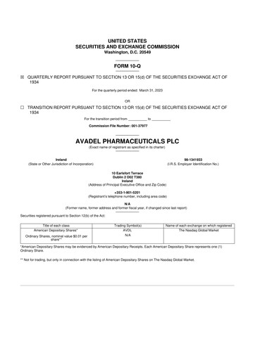 Thumbnail Avadel Pharmaceuticals
 10-Q Quarterly Report FY2023 