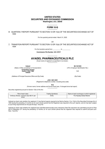 Thumbnail Avadel Pharmaceuticals
 10-Q Quarterly Report FY2025 