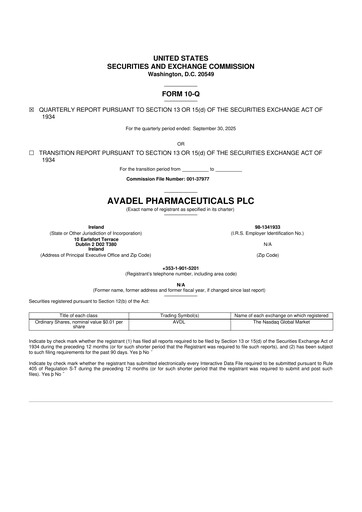 Thumbnail Avadel Pharmaceuticals
 10-Q Quarterly Report FY2025 