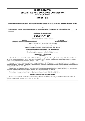 Thumbnail Exponent
 10-K Annual Report 2001