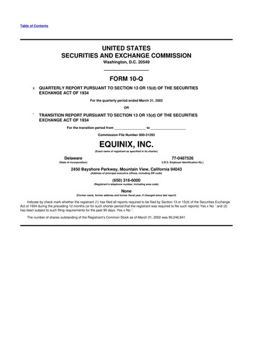 Thumbnail Equinix 10-Q Quarterly Report FY 