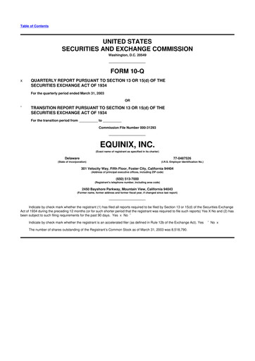 Thumbnail Equinix 10-Q Quarterly Report FY 