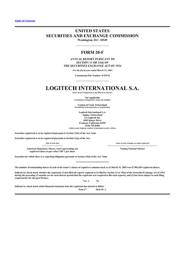 Thumbnail Logitech 20-F Annual Report 