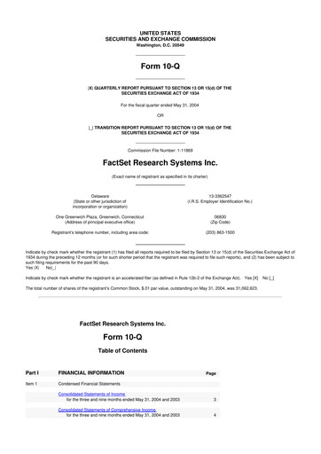 Thumbnail FactSet 10-Q Quarterly Report FY 
