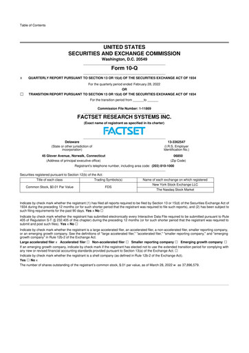 Thumbnail FactSet 10-Q Quarterly Report FY2022 