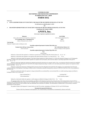 Thumbnail Ansys 10-K Annual Report 2012