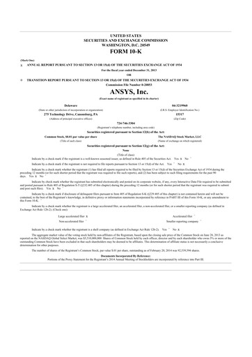 Thumbnail Ansys 10-K Annual Report 2013