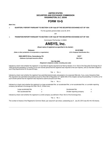 Thumbnail Ansys 10-Q Quarterly Report FY2015 