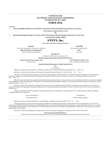 Thumbnail Ansys 10-K Annual Report 2016