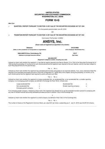 Thumbnail Ansys 10-Q Quarterly Report FY2018 