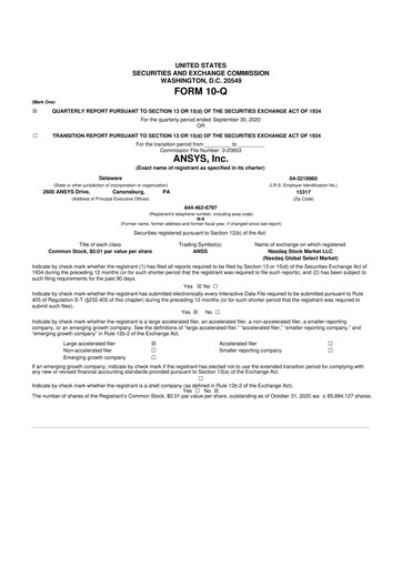Thumbnail Ansys 10-Q Quarterly Report FY2020 
