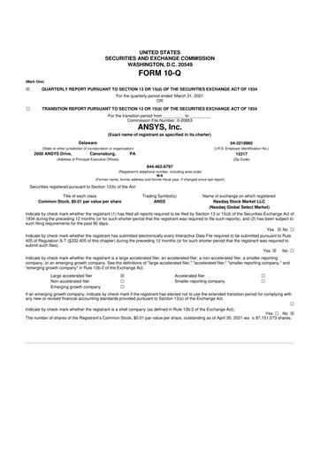 Thumbnail Ansys 10-Q Quarterly Report FY2021 
