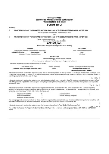 Thumbnail Ansys 10-Q Quarterly Report FY2021 