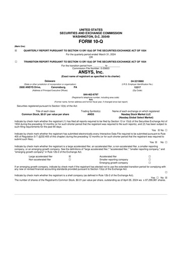 Thumbnail Ansys 10-Q Quarterly Report FY2024 