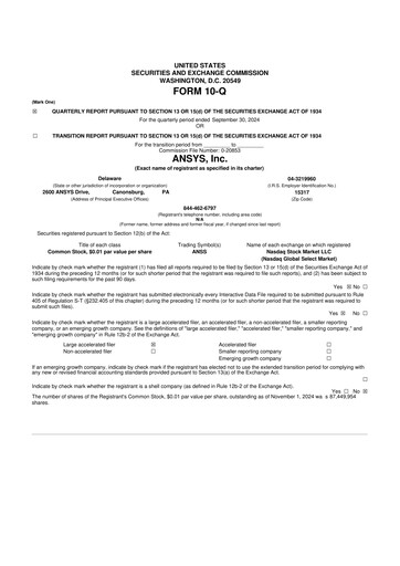 Thumbnail Ansys 10-Q Quarterly Report FY2024 