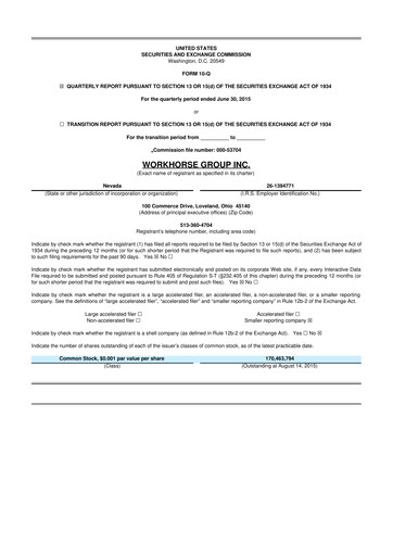 Thumbnail Workhorse Group
 10-Q Quarterly Report FY2015 