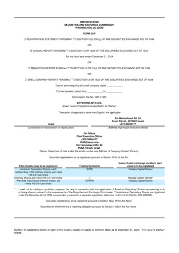 Miniature SaverOne 2014 20-F Rapport annuel 2024