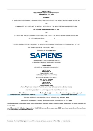 Vorschaubild Sapiens International Corporation 20-F Jahresbericht 2024