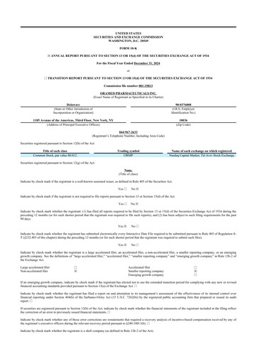 Vorschaubild Oramed Pharmaceuticals 10-K Jahresbericht 2024