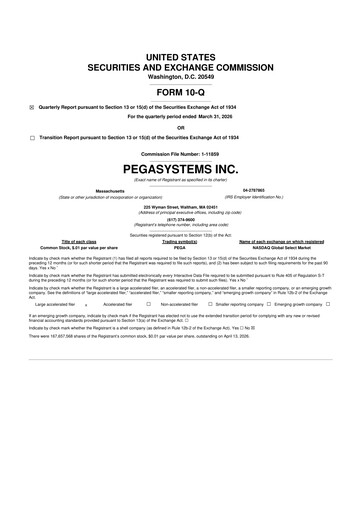 Thumbnail Pegasystems 10-Q Quarterly Report FY 