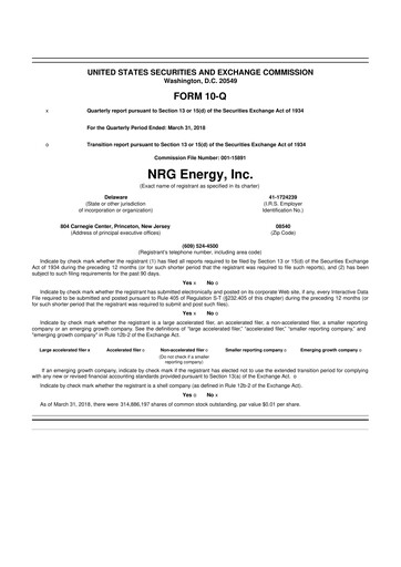 Thumbnail NRG Energy
 10-Q Quarterly Report FY2018 