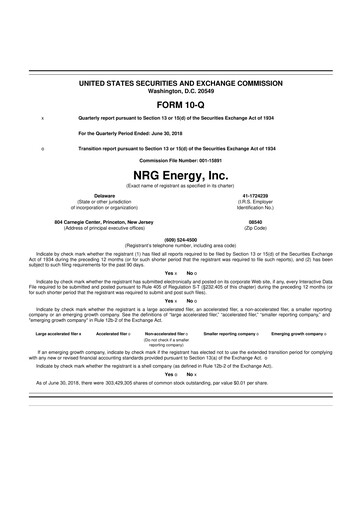Thumbnail NRG Energy
 10-Q Quarterly Report FY2018 