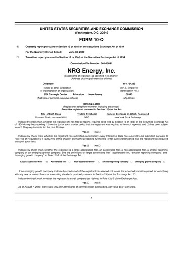 Thumbnail NRG Energy
 10-Q Quarterly Report FY2019 