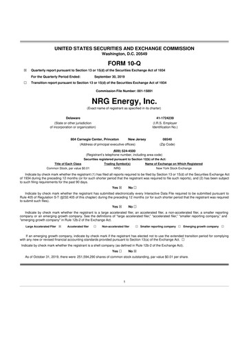 Thumbnail NRG Energy
 10-Q Quarterly Report FY 