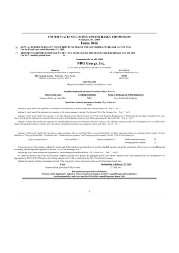 Thumbnail NRG Energy
 10-K Annual Report 2019