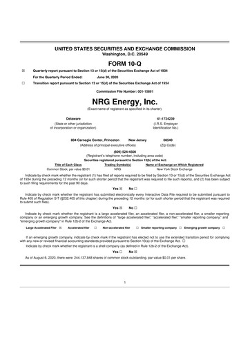 Thumbnail NRG Energy
 10-Q Quarterly Report FY2020 