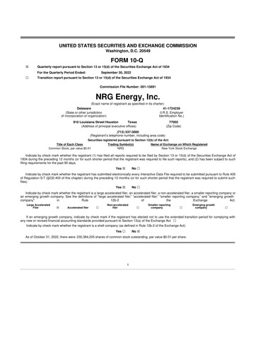 Thumbnail NRG Energy
 10-Q Quarterly Report FY2022 