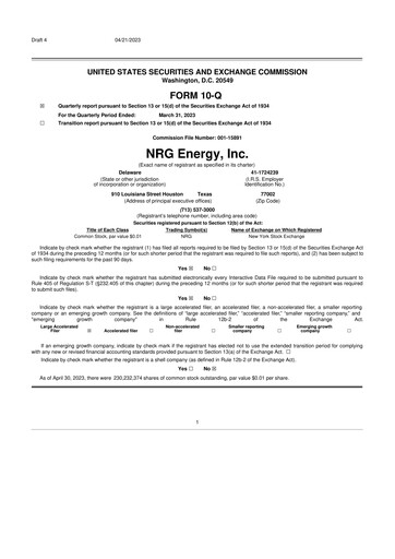 Thumbnail NRG Energy
 10-Q Quarterly Report FY2023 