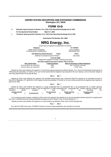 Miniature NRG Energy
 10-Q Rapport trimestriel  
