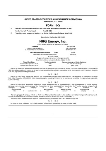 Vorschaubild NRG Energy
 10-Q Quartalsbericht 2026 