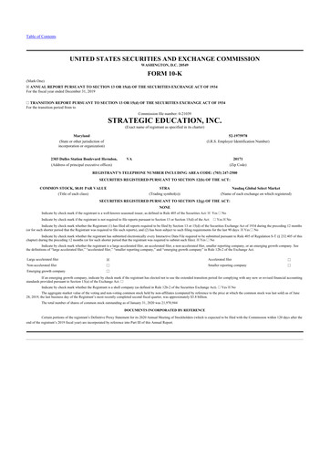 Thumbnail Strategic Education
 10-K Annual Report 2019