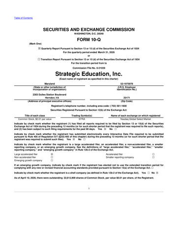 Vorschaubild Strategic Education
 10-Q Quartalsbericht 2026 