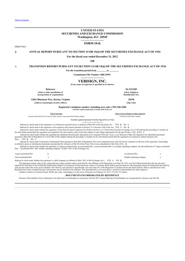 Thumbnail VeriSign 10-K Annual Report 2012