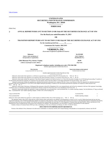 Thumbnail VeriSign 10-K Annual Report 2013