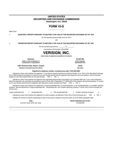 Thumbnail VeriSign 10-Q Quarterly Report FY2014 