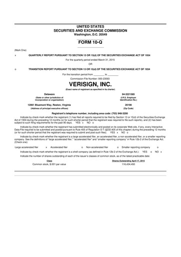 Thumbnail VeriSign 10-Q Quarterly Report FY2015 